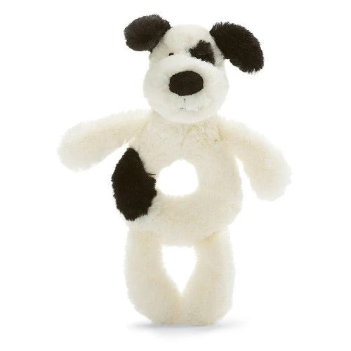 jellycat, jellycat retailer, puppy rattle, black and cream puppy rattle, baby toys, best baby boutique
