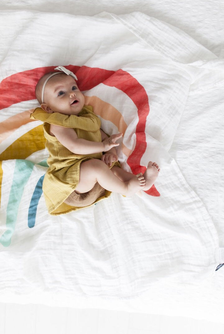 Rainbow swaddle, clementine kids, muslin swaddle, baby gift