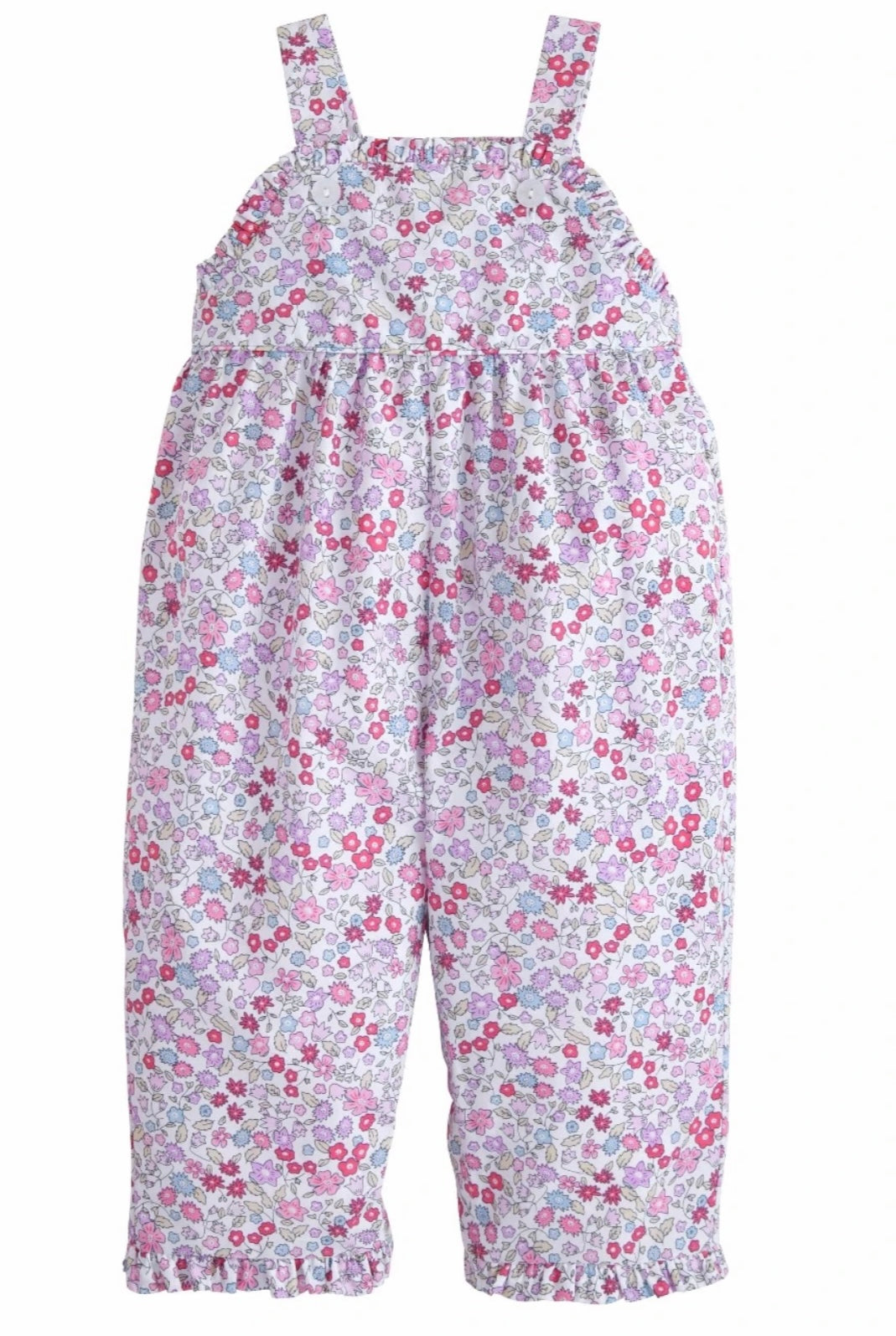 littke english, ruffled overall, royal garden, classic childrens clothing, best baby boutique, baby girl clothing