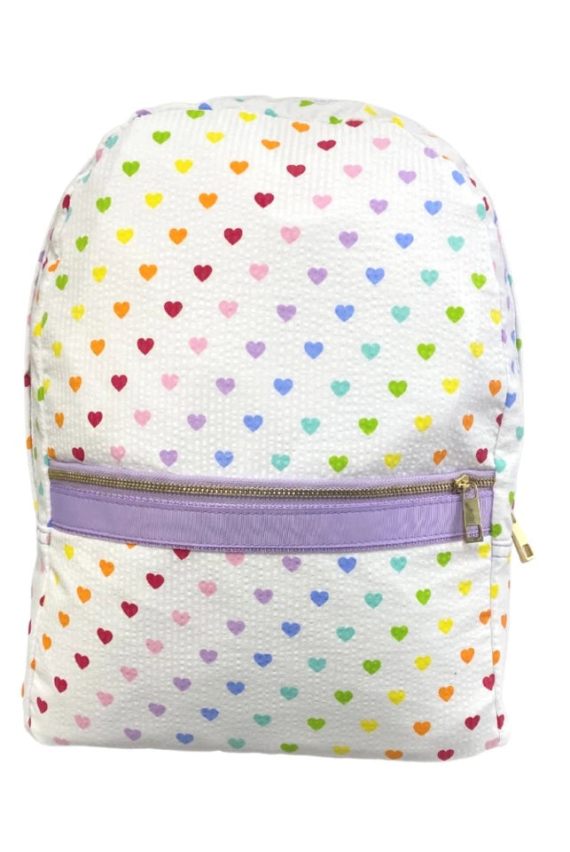 tiny hearts small backpack, oh mint, seersucker backpack, girls ipad holder, oh mint retailer