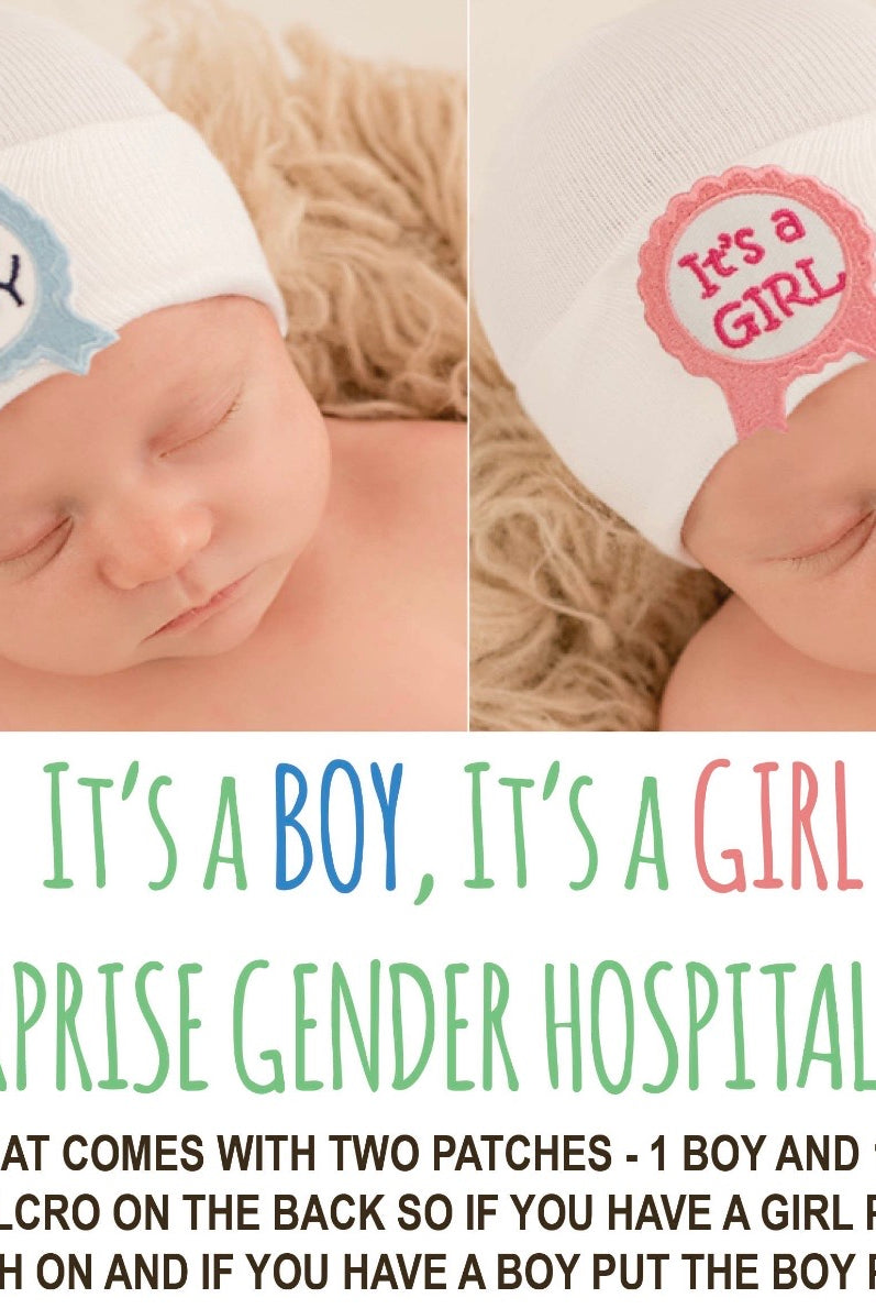 newborn hospital hat, gender neutral hospital hat, boy or girl baby hat, surprise gender baby hat, baby boutique, its a boy hospital hat, its a girl hospital hat, newborn beanie,