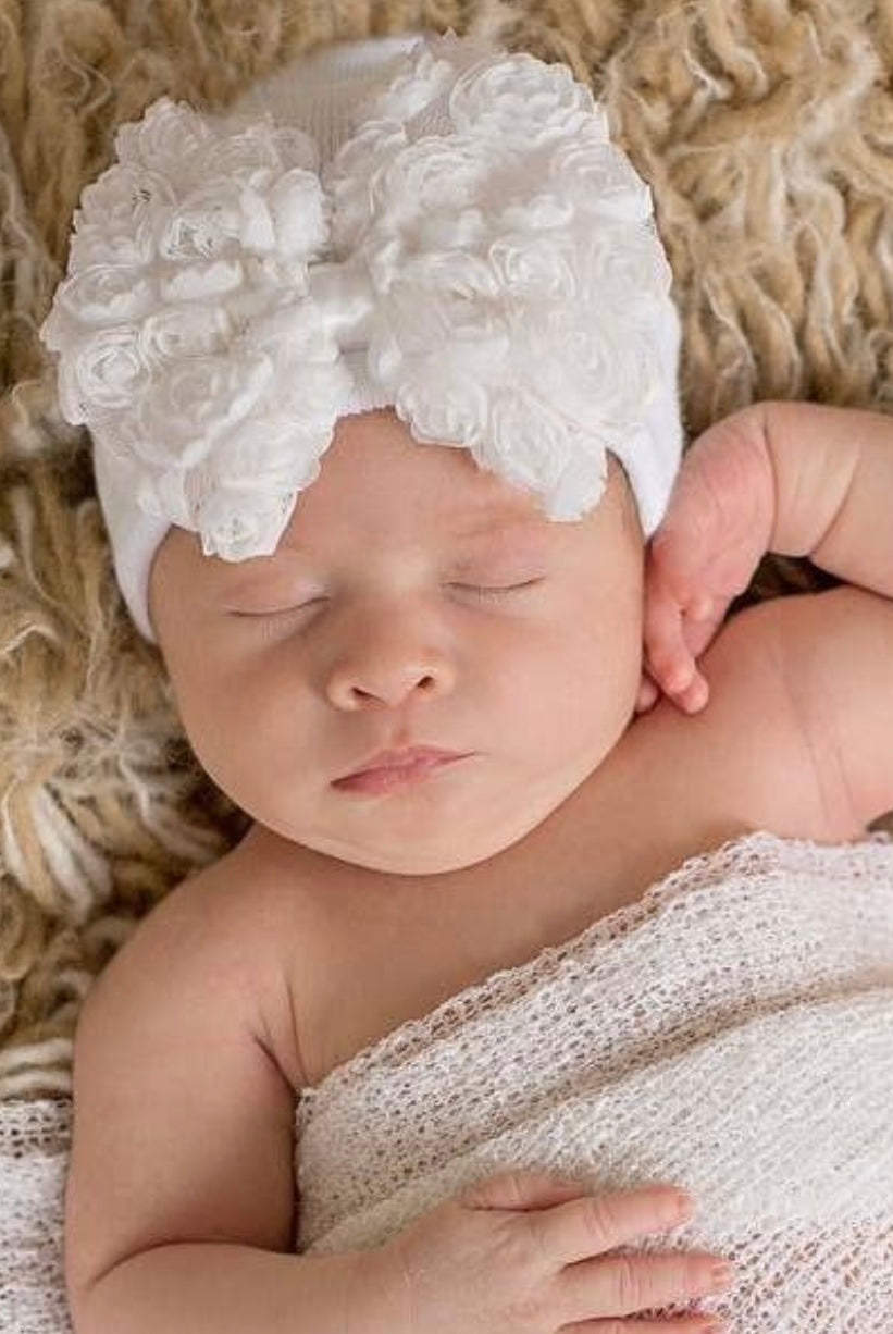 newborn hospital hat, rosette bow hospital hat, best baby boutique, bow hospital hat, baby hat, newborn photo prop, newborn photography