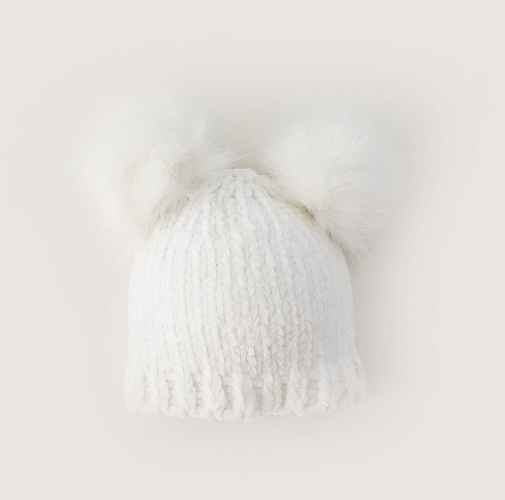 double Pom pom chenille baby hat, cute hats fir baby, knit hats for baby