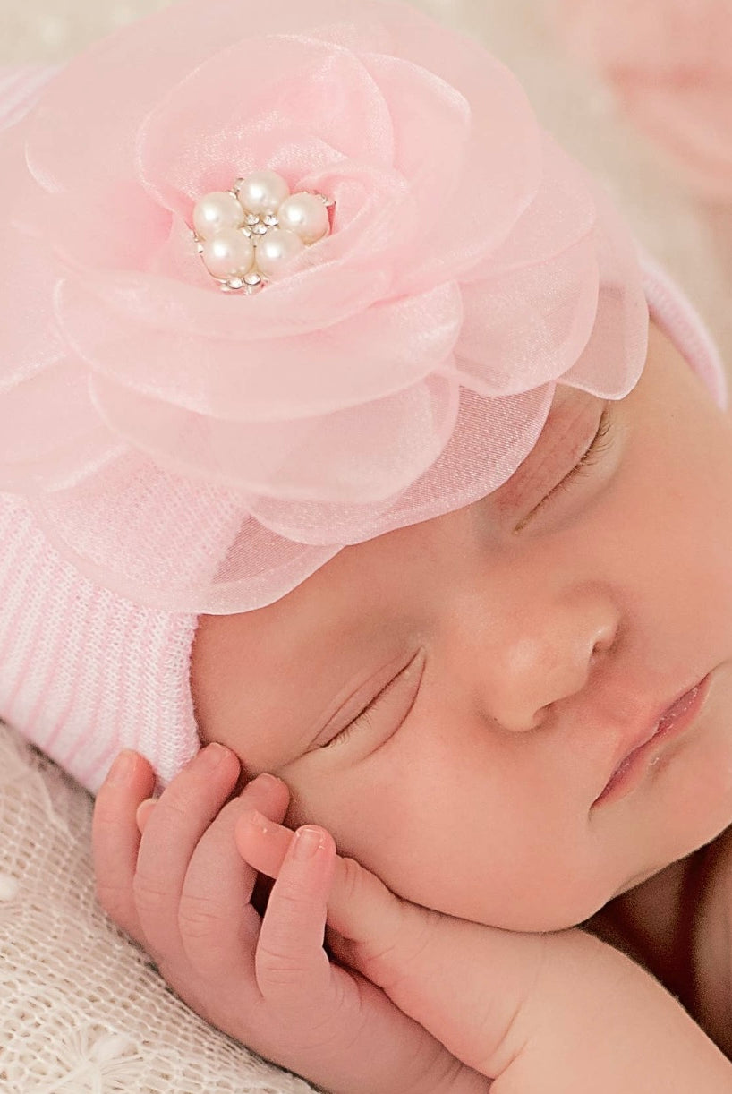 newborn hospita hat, organza flower newborn hospital hat, baby beanie, baby girl clothing, newborn baby cap, baby girl flower hat, cute newborn photo idea, newborn photo prop, baby girl hospital,