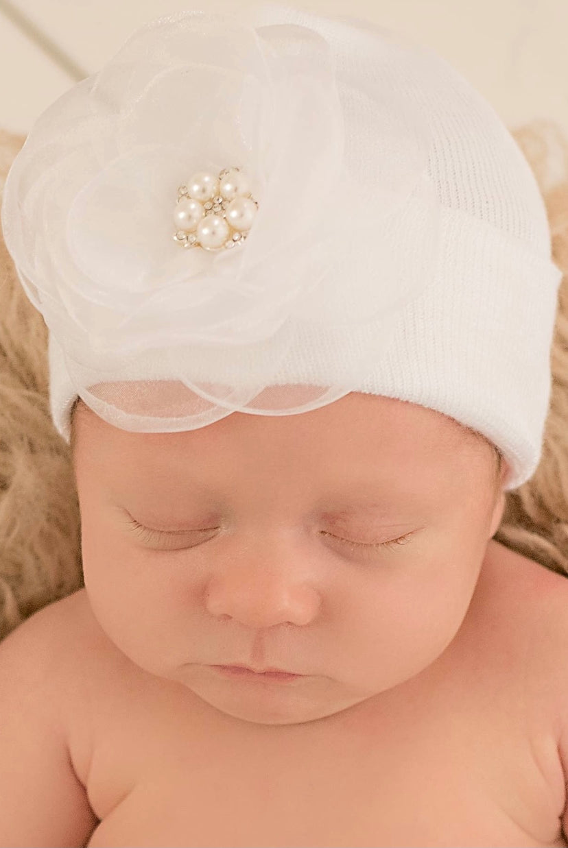 newborn hospital hat, flower beanie hat, baby girl hospital hat, baby girl clothing, newborn photo prop, newborn photography, baby boutique, unique baby gift