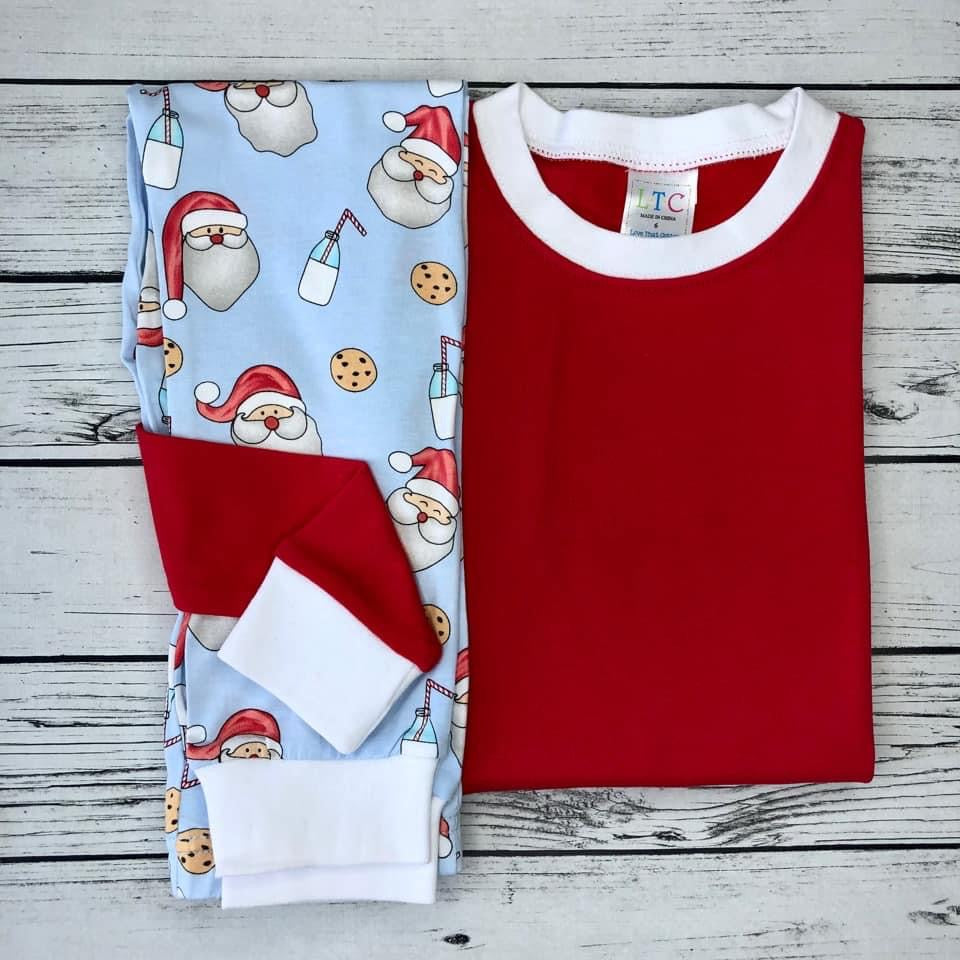 christmas pajamas, monogrammed christmas pjs, beat baby boutique, classic childrens clothing, milk and cookies for santa, xmas jammies, christmas pjs, personalized pajamas
