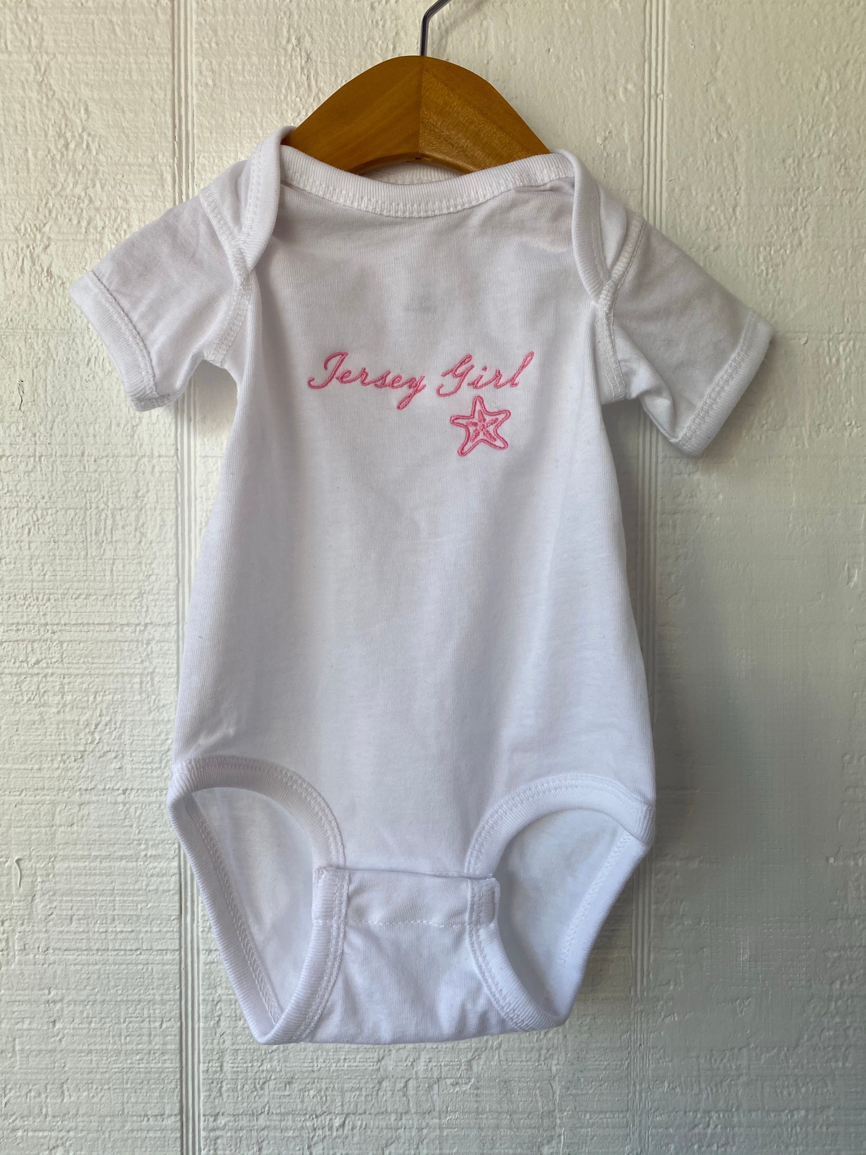Jersey Girl bodysuit with starfish embroidery - white cotton onesie