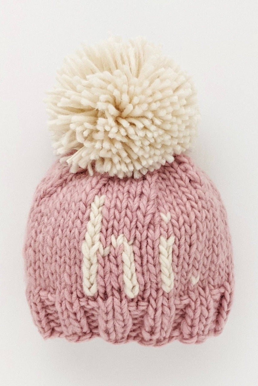 newborn hospital hat, hi knit hat, hat with hi, pom pom hat for baby, cute baby hat, newborn photo prop, newborn photos, baby girl hat