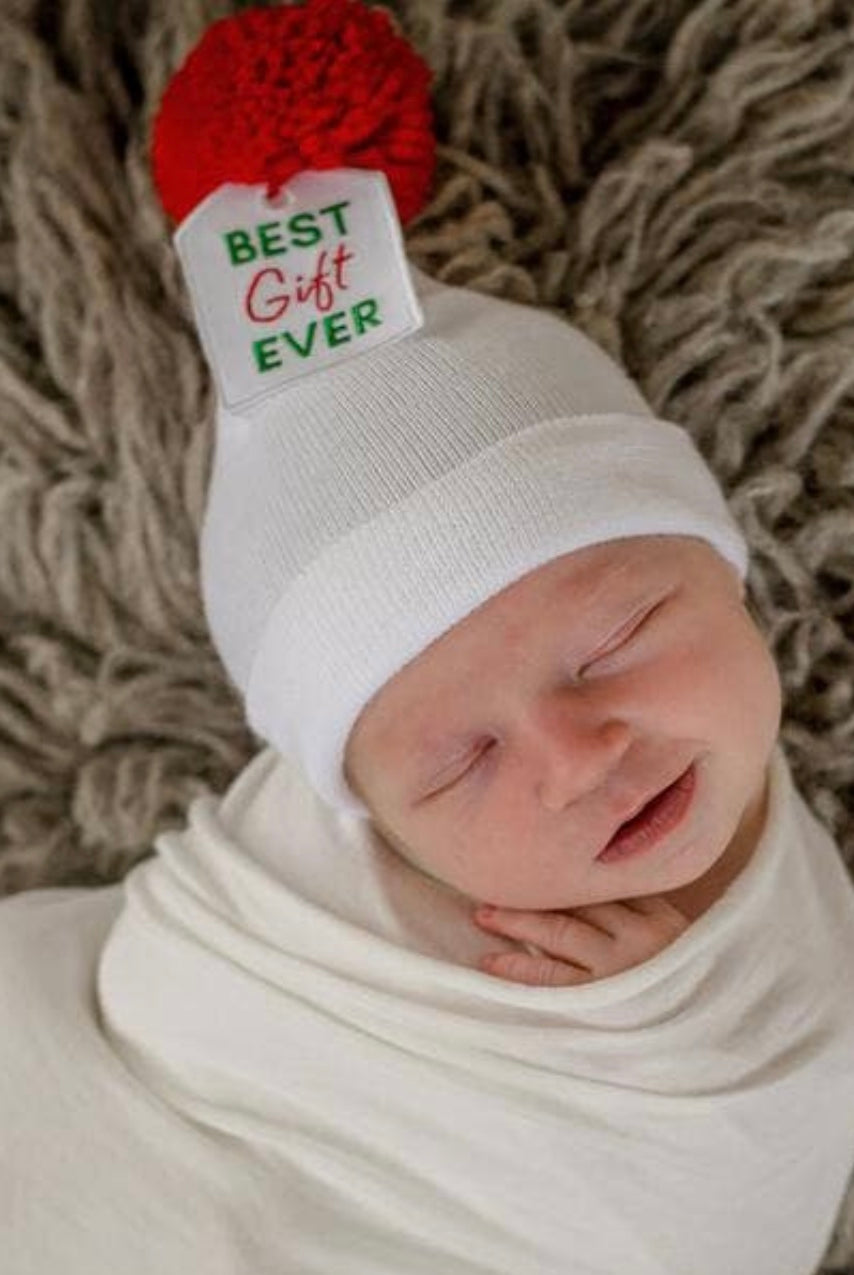 newborn hospital hat, best gift ever baby hat, christmas baby hat, newborn photos