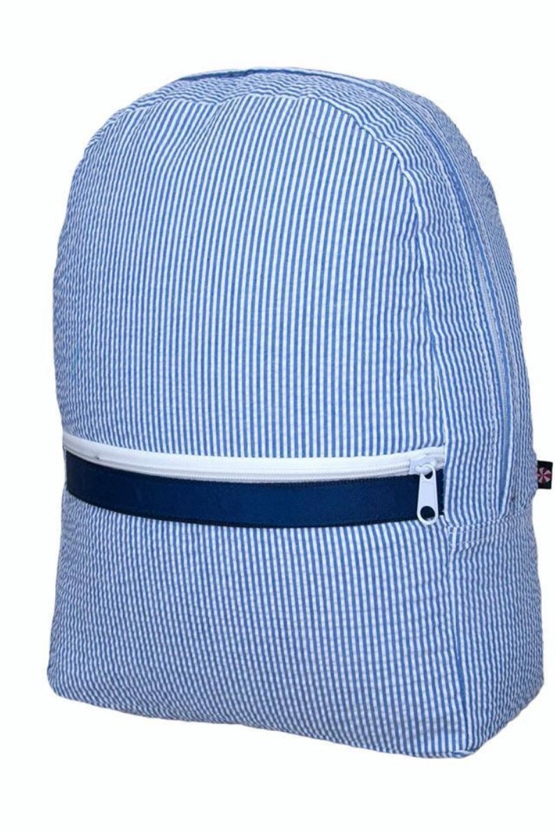 oh mint, backpack, monogrammed backpack, personalized backpack, back to school, baby boutique, navy seersucker backpack