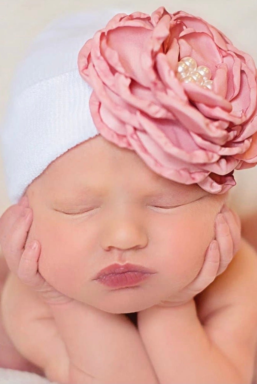 newborn hospital hat, baby girl hospita hat, flower hospital hat, baby girl hat, newborn photgraphy, newborn prop, baby girl clothing, hospital beanie, baby boutique