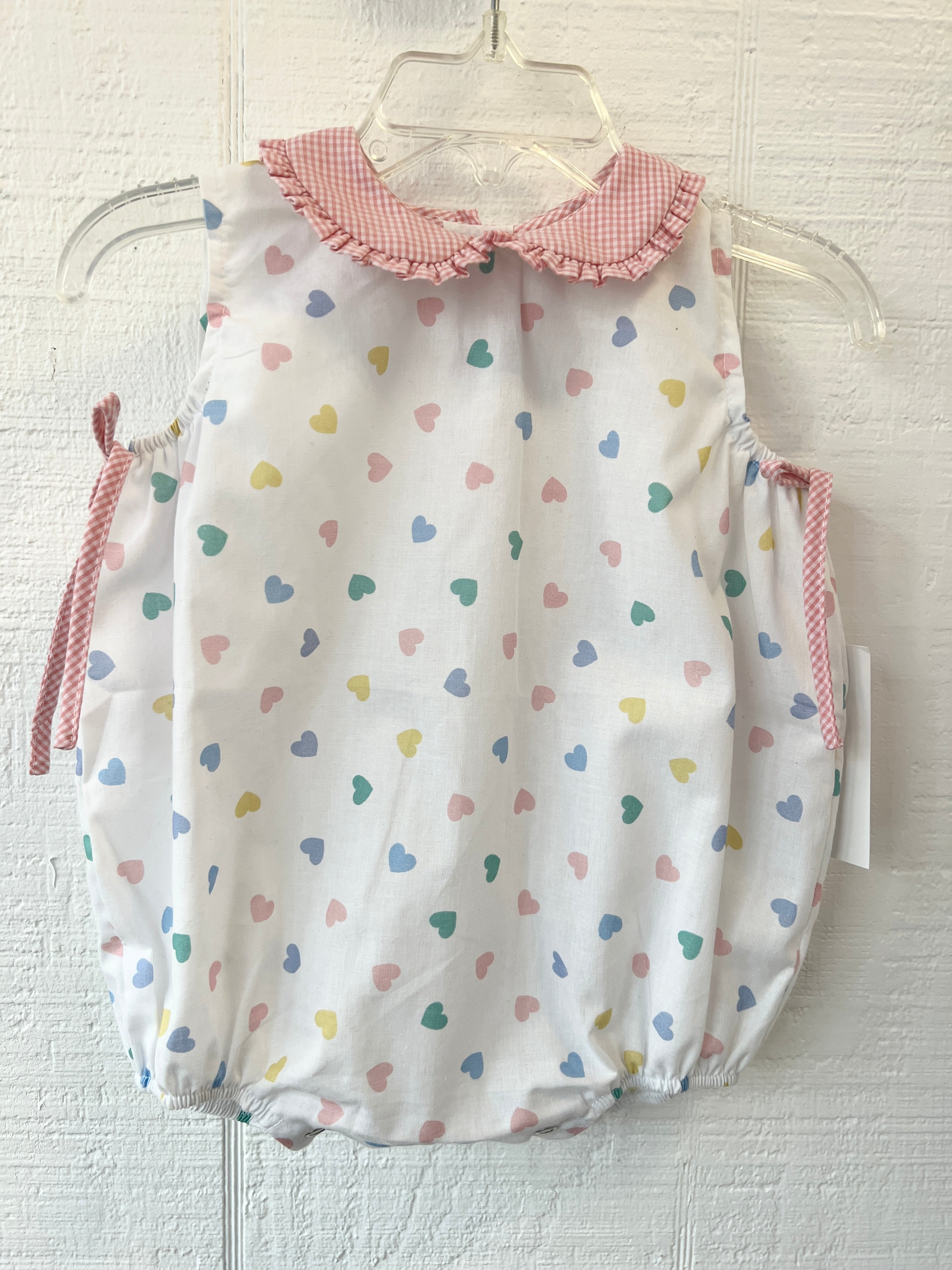 lulu bebe, heart print sleeveless bubble, lulu bebe retailer, cute baby girl clothing, heart bubble, adorable baby girl bubble