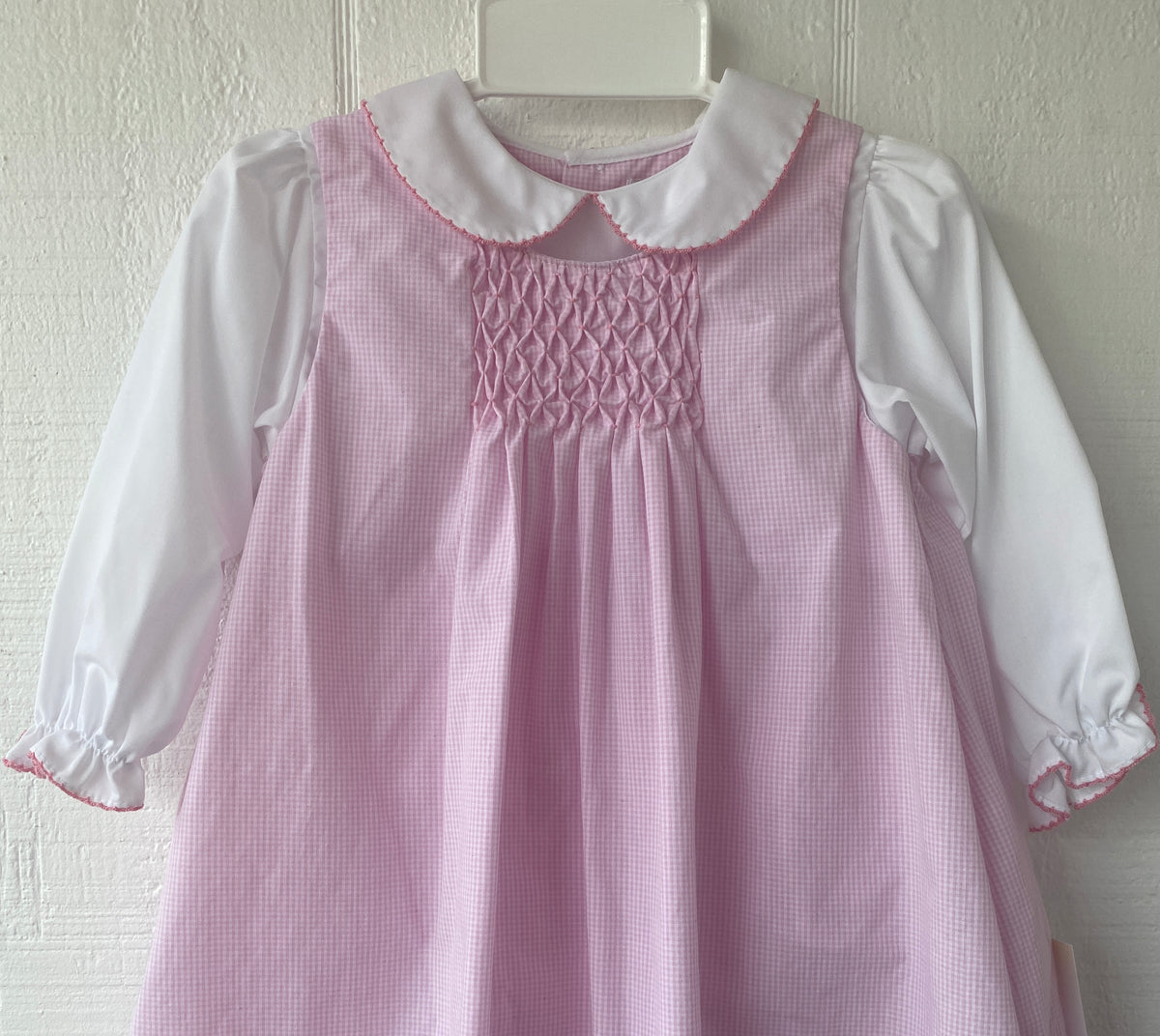 petit ami, pink gingham dress, smocked dress for girls, classic childrens clothing, baby girl smocked dress