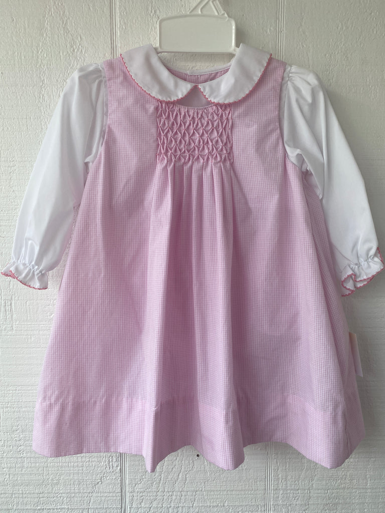 petit ami, pink gingham dress, smocked dress for girls, classic childrens clothing, baby girl smocked dress