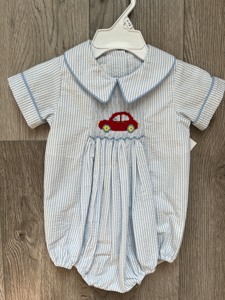 smocked car bubble, zuccini kids, baby boy clothing, classic Childrens clothing, smocked outfit