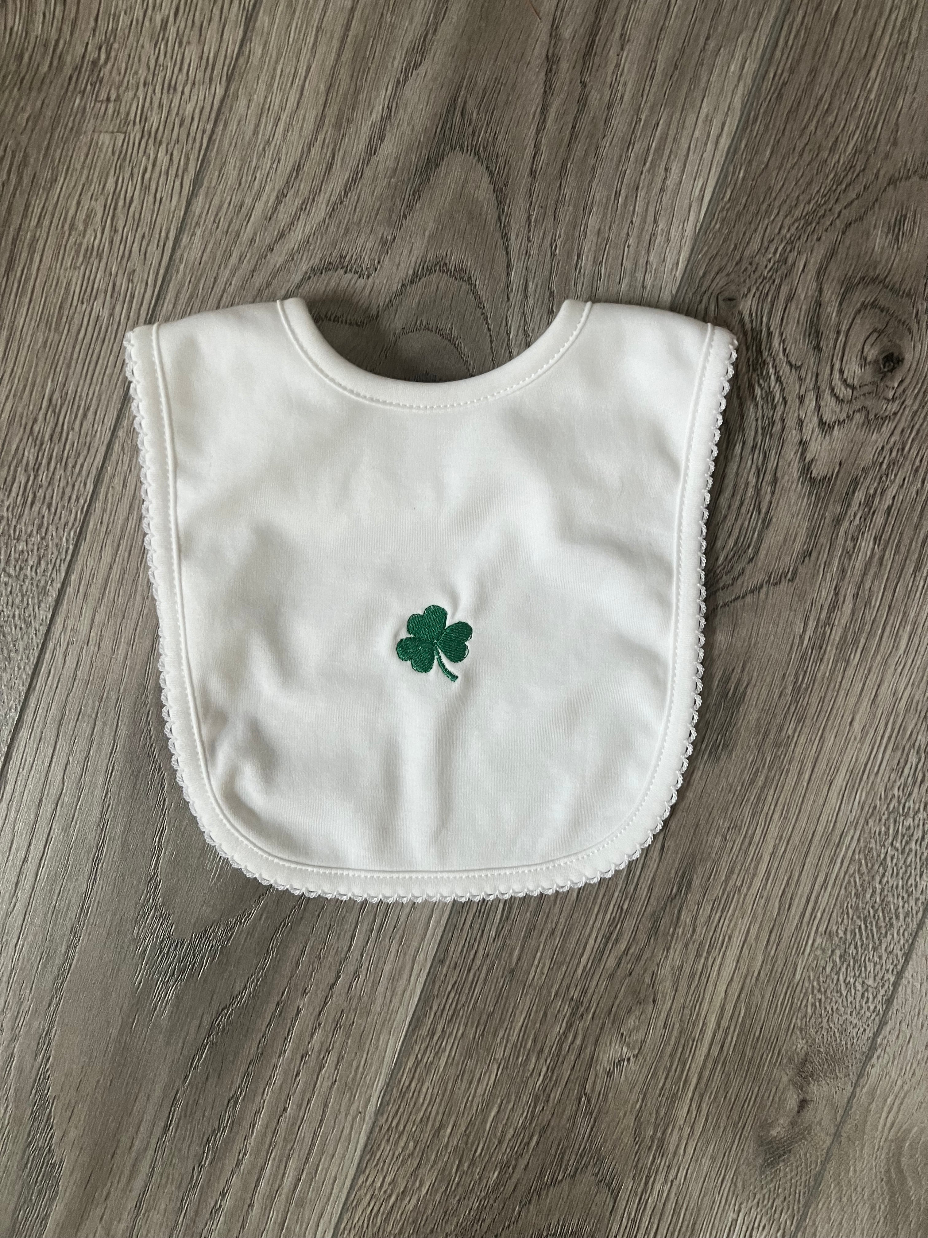 White Pima Cotton Shamrock Baby Bib