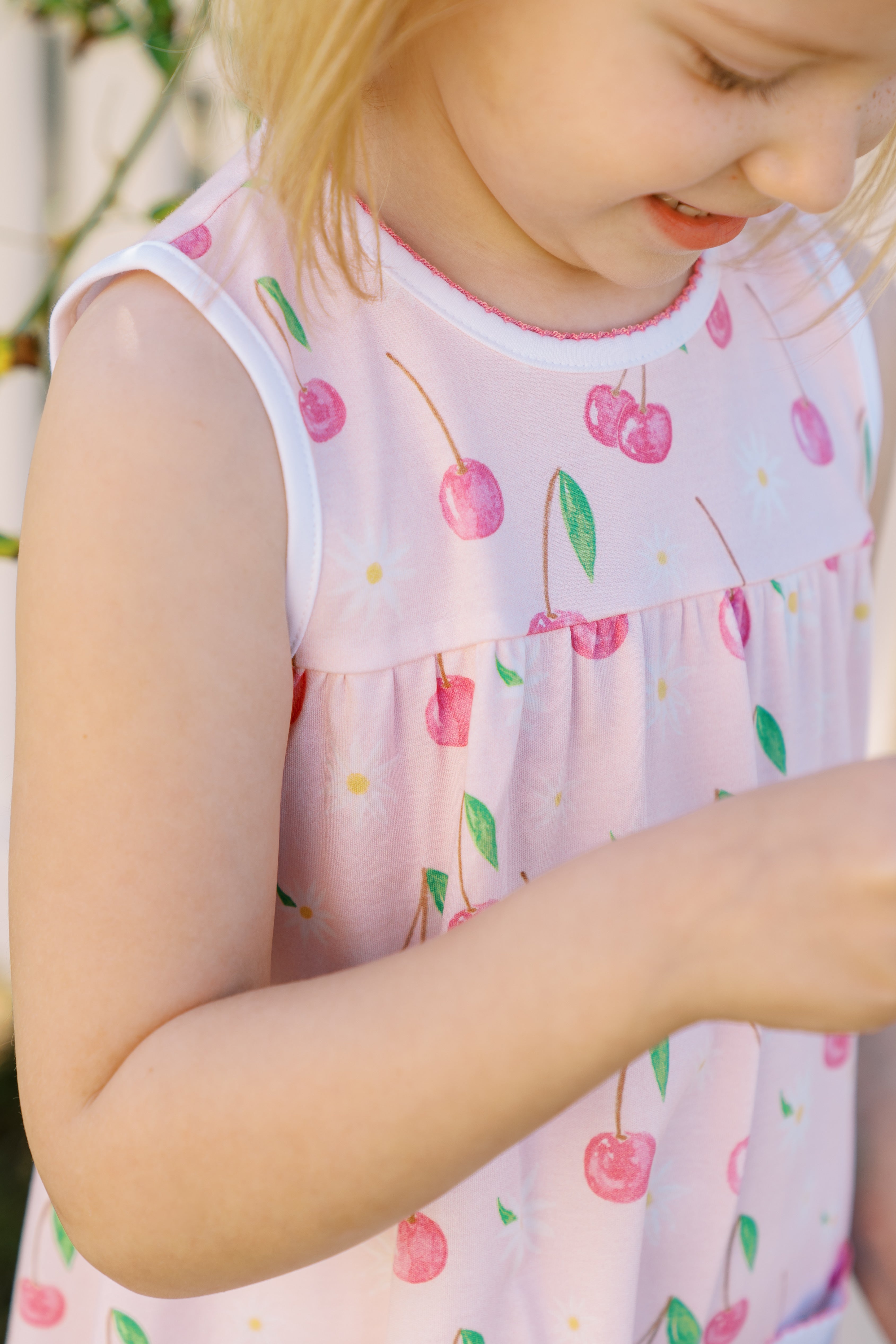Close up detail cherry dress- Toddler Girl Boutique Clothing
