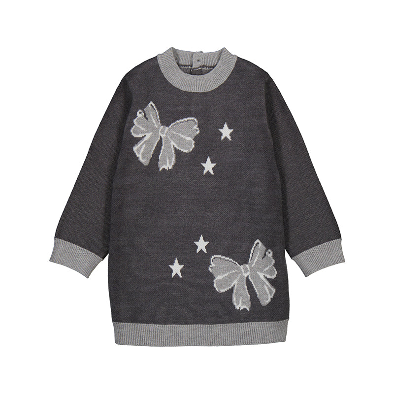 Grey knit dress with silver bow details by Mayoral - perfect sweater dress for  girls / Cute as Buttons