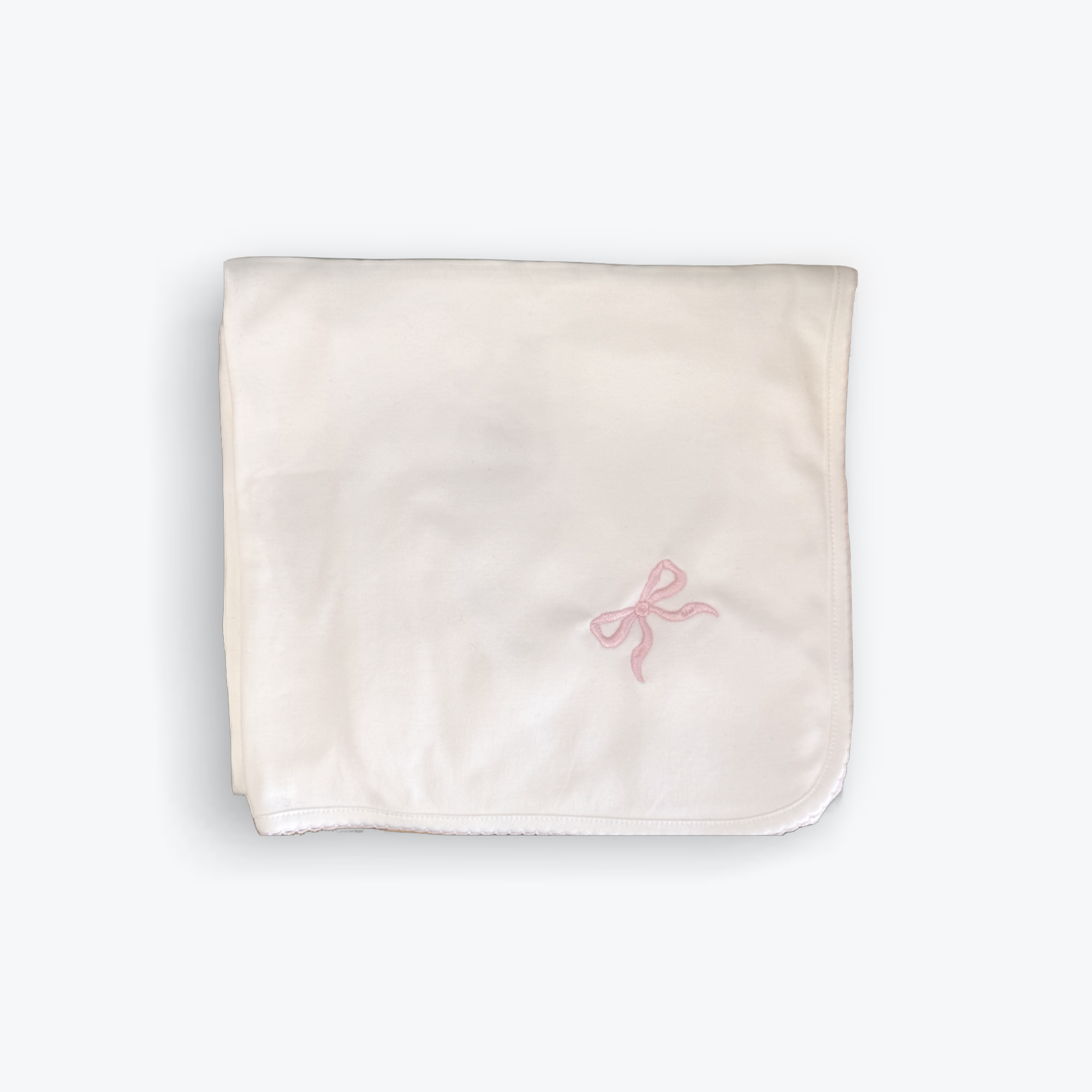 White Pima cotton blanket with pink bow 