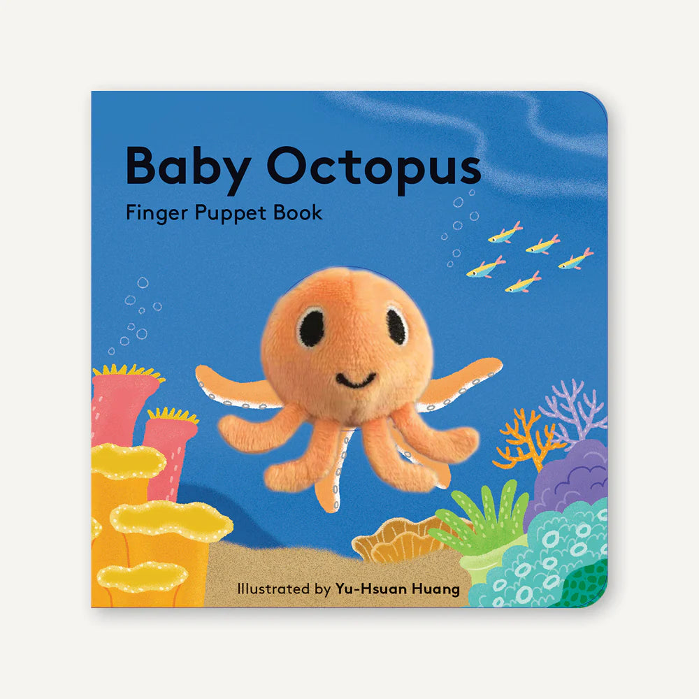 Baby octopus finger puppet chunky board book by Chronicle Books - interactive book for babies / Cute as Buttons