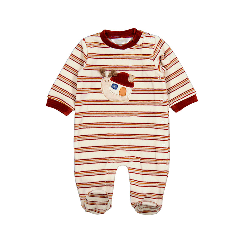 Snail velour striped footie by Mayoral - soft baby footie pajamas with snail design