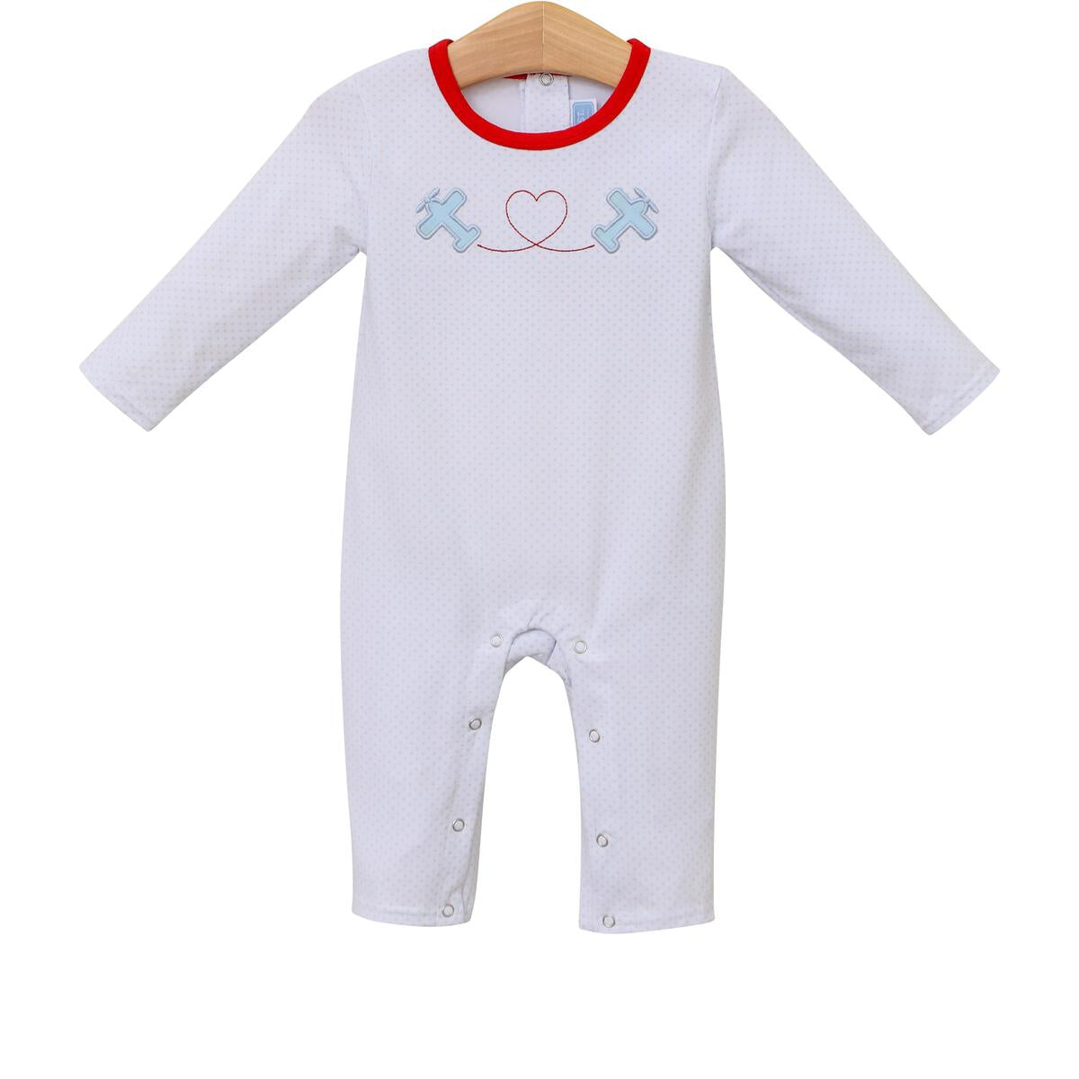 Trotter Street Kids romper with airplane embroidery