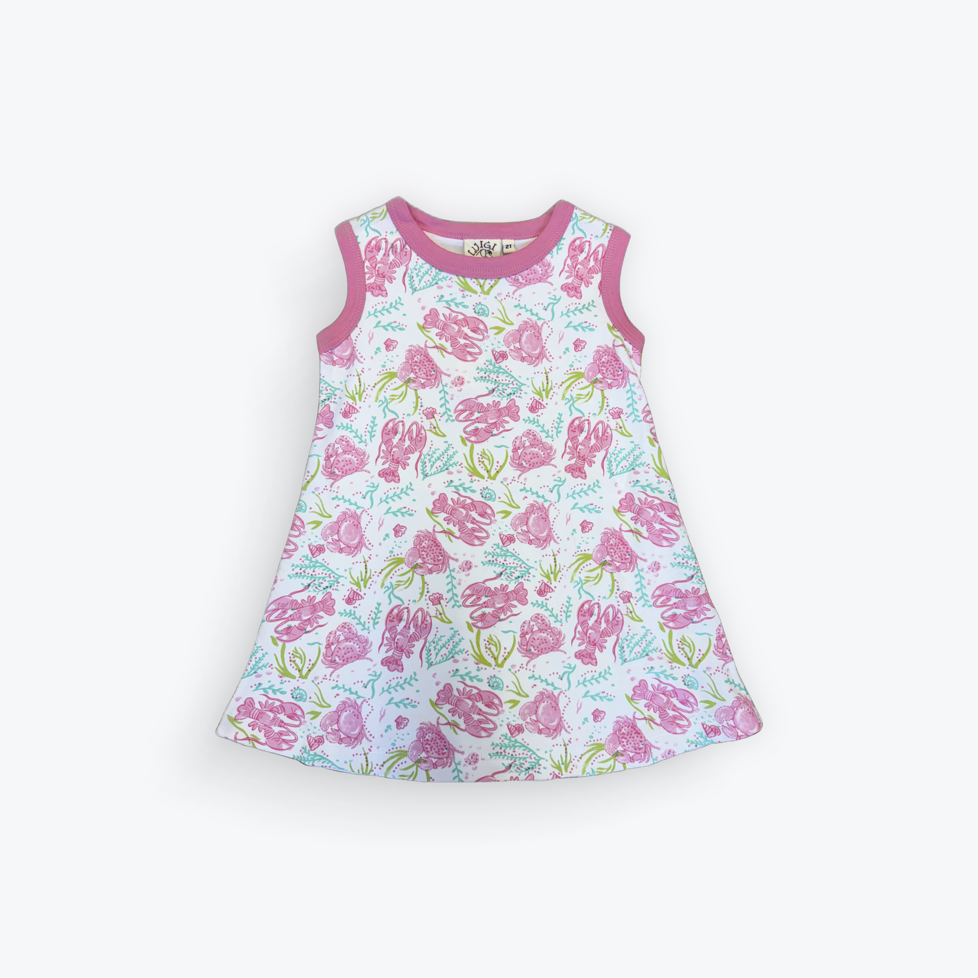 Luigi Pink Lobster Print Dress for Toddlers