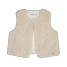 Sand colored faux fur vest for girls by Mayoral - front view showing soft plush texture and hidden clasp closure / Cute as Buttons