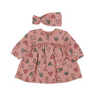 Pink Hearts Valentine dress for baby girls with headband 