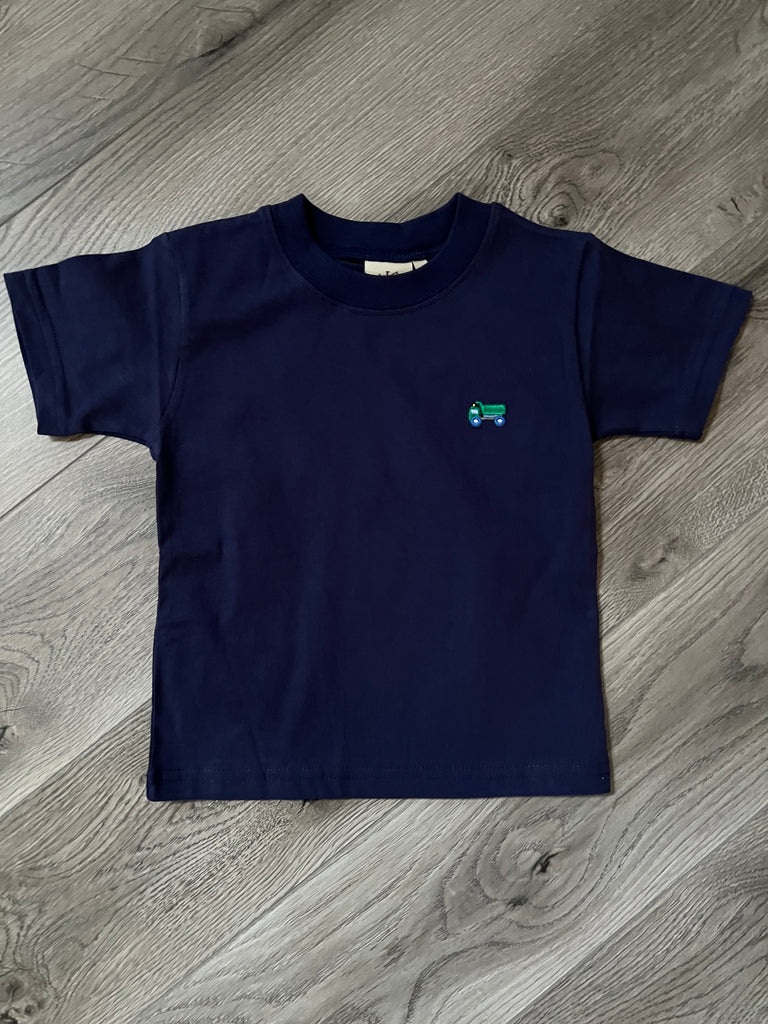 Navy Tee with Dump Truck Embroidery by Luigi Kids