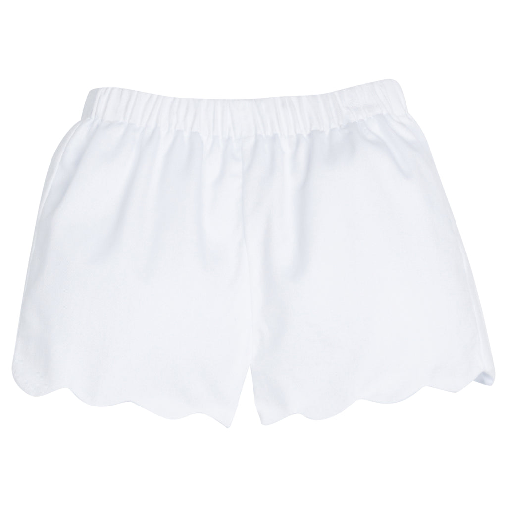 White Twill Scallop Shorts by Little English