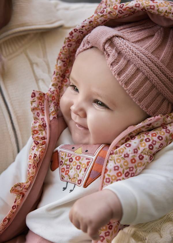 Floral print hooded vest by Mayoral - layering piece for baby girls
