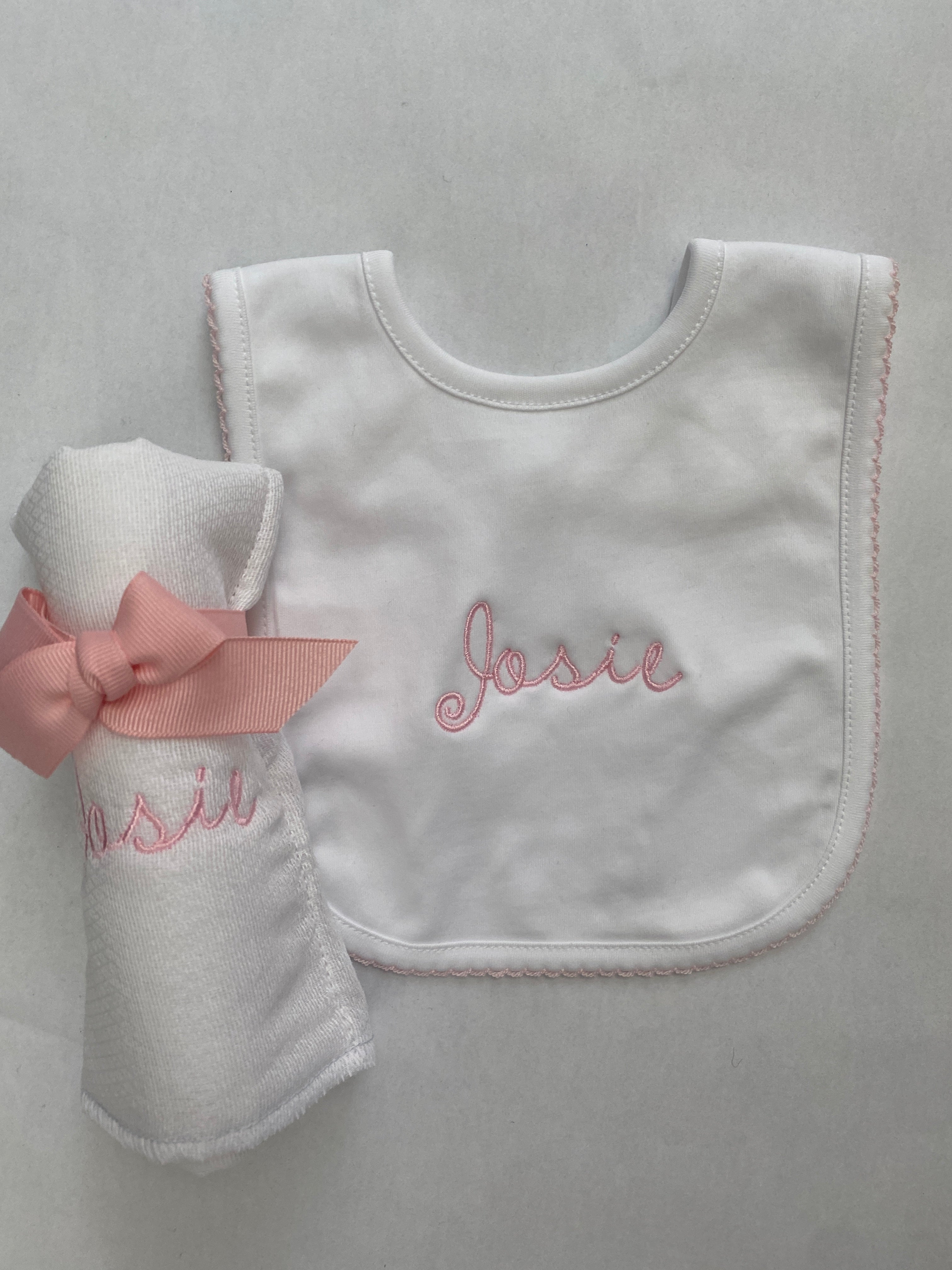 Personalized Baby Bib and Burp Cloth Set
