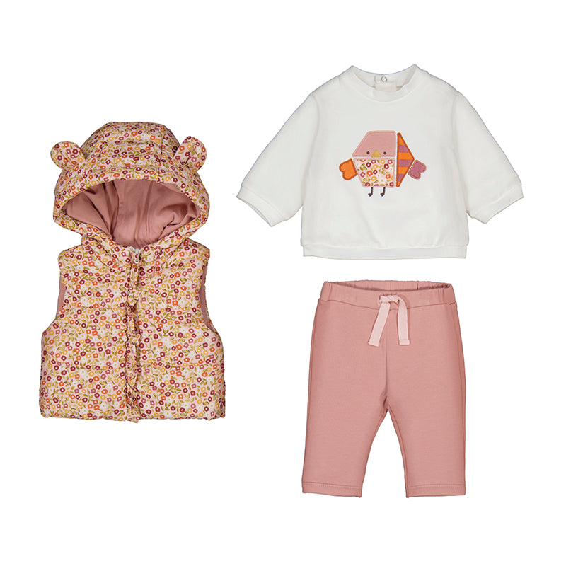 Girls floral vest and tracksuit set by Mayoral - 3-piece fall outfit with hooded vest/Cute as Buttons