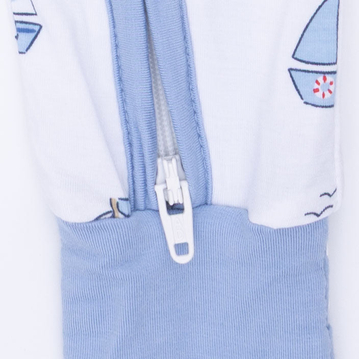 close up of 2 way zipper for angel dear romper