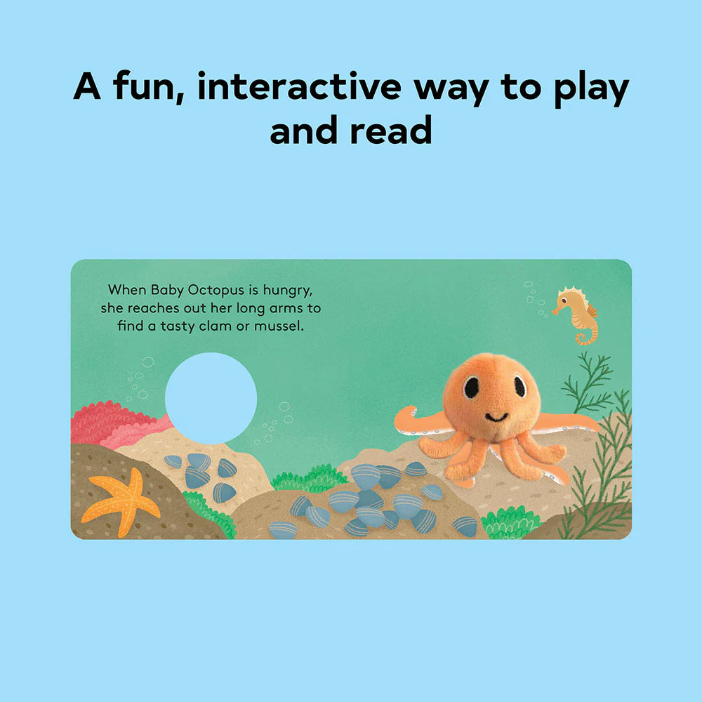 Octopus finger puppet book - soft plush puppet integrated into board book pages