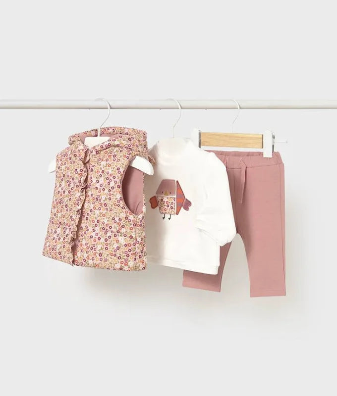 Baby girl legging set by Mayoral - long sleeve top and pants with floral vest