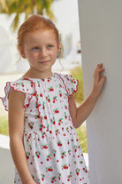 Girl wearing Little English Mila Strawberry Dress