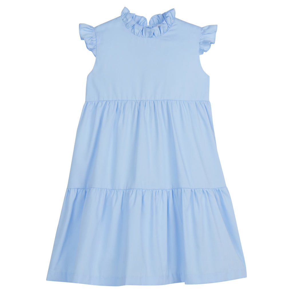 Tiered Charleston Dress-Light Blue Pique by Little English
