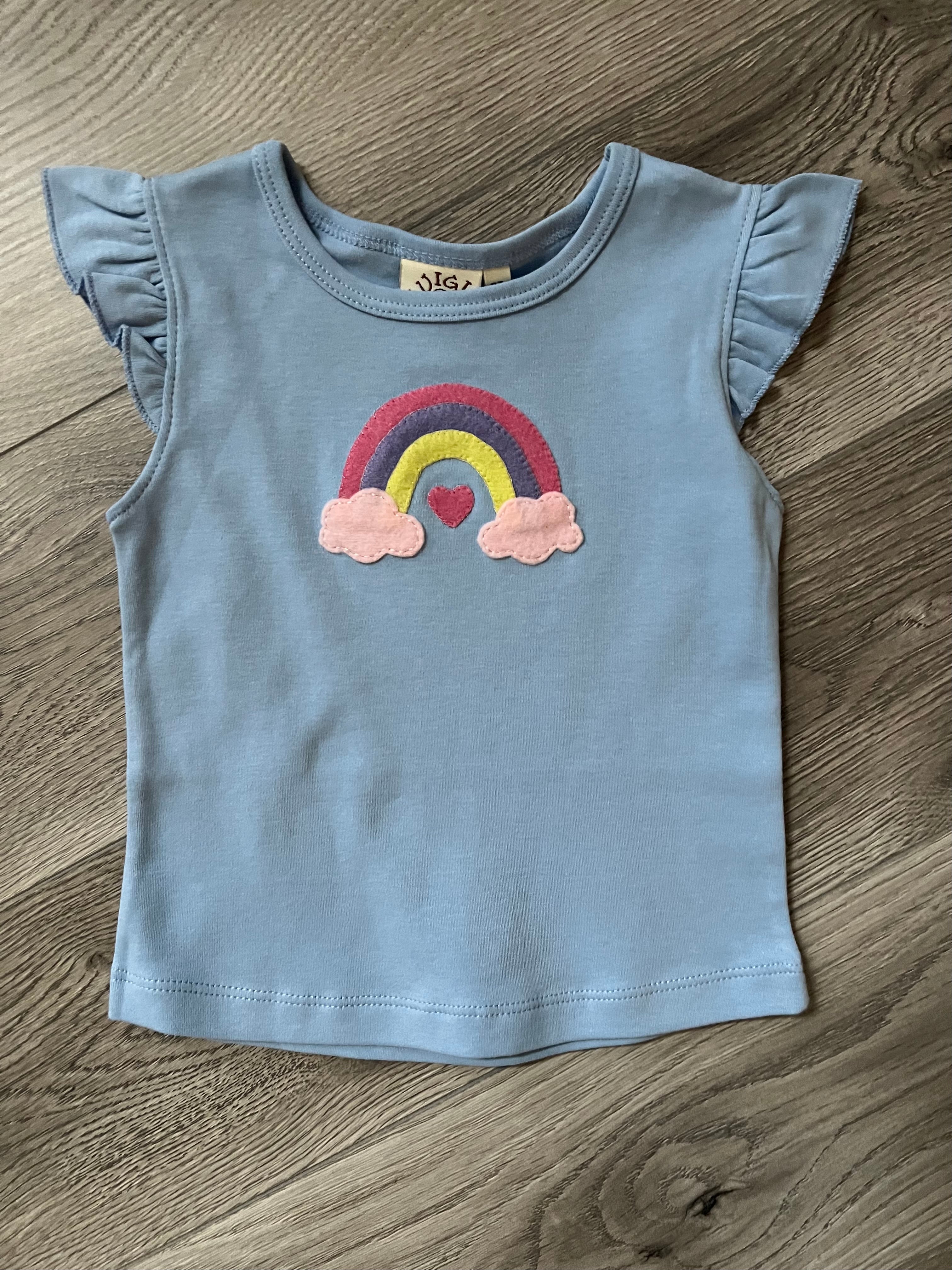 Blue Flutter Sleeve Rainbow Top by Luigi