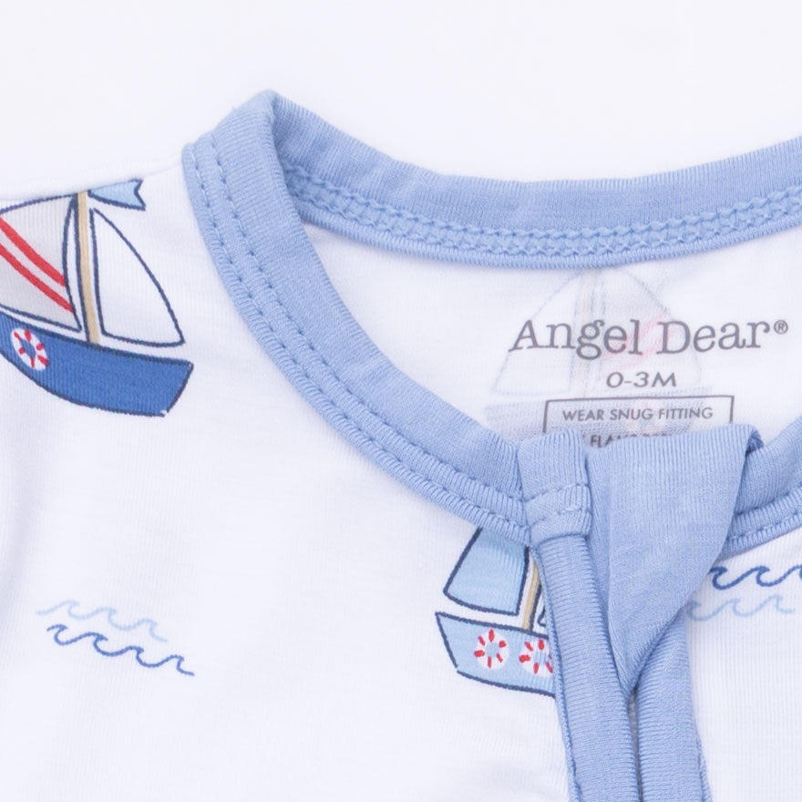 Soft bamboo fabric and 2-way zipper detail on Angel Dear romper