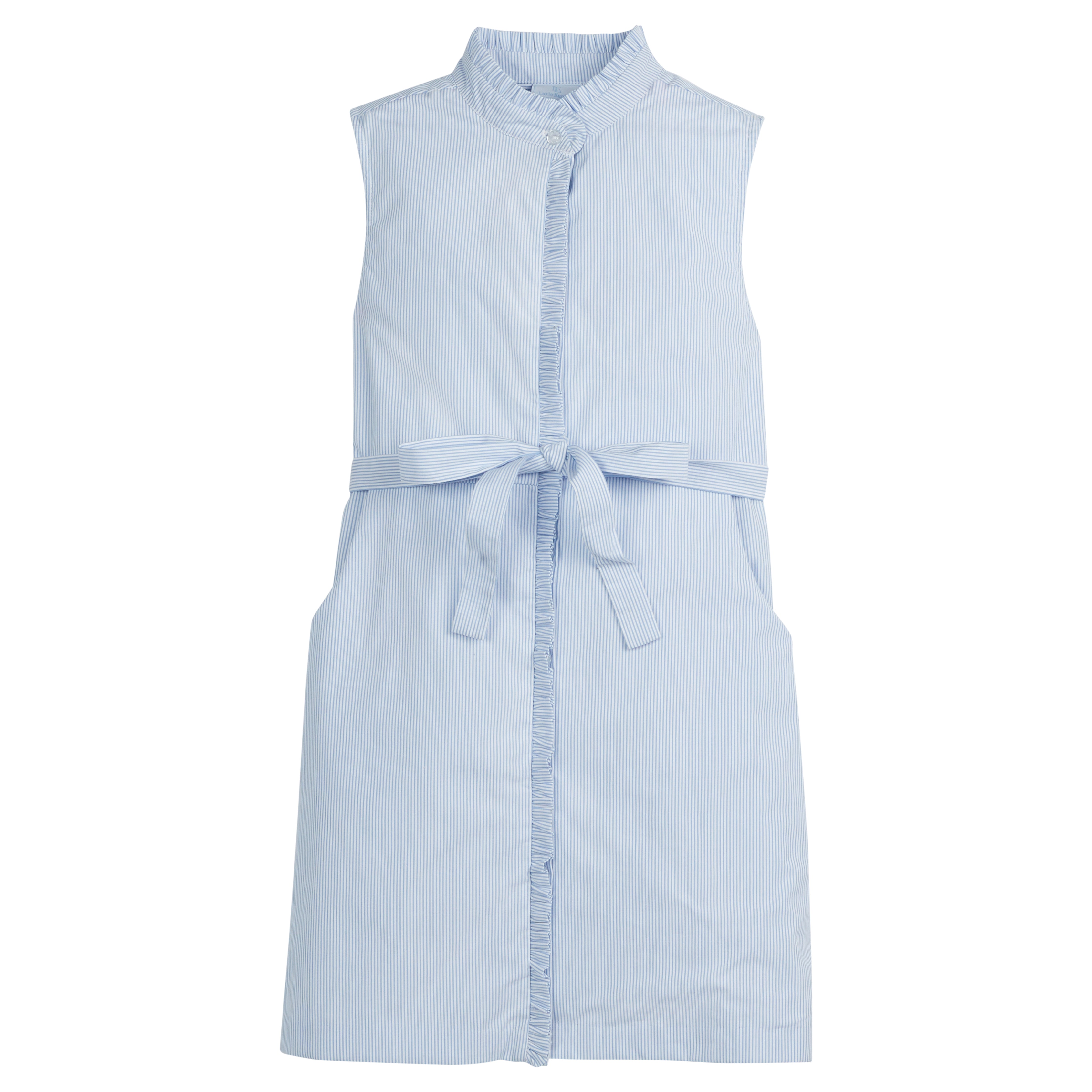 Sleeveless Allie Dress-Light Blue Thin Stripe Seersucker by Little English 5