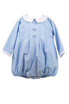Cherub Heart Boy Bubble romper by The Proper Peony with embroidered heart detail