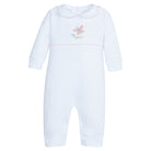 Little English baby girl Pima cotton romper with crochet butterfly detail