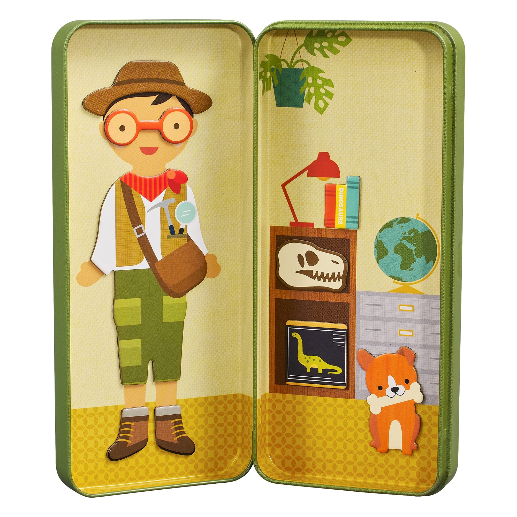 Portable dinosaur magnetic activity set for travel and quiet play