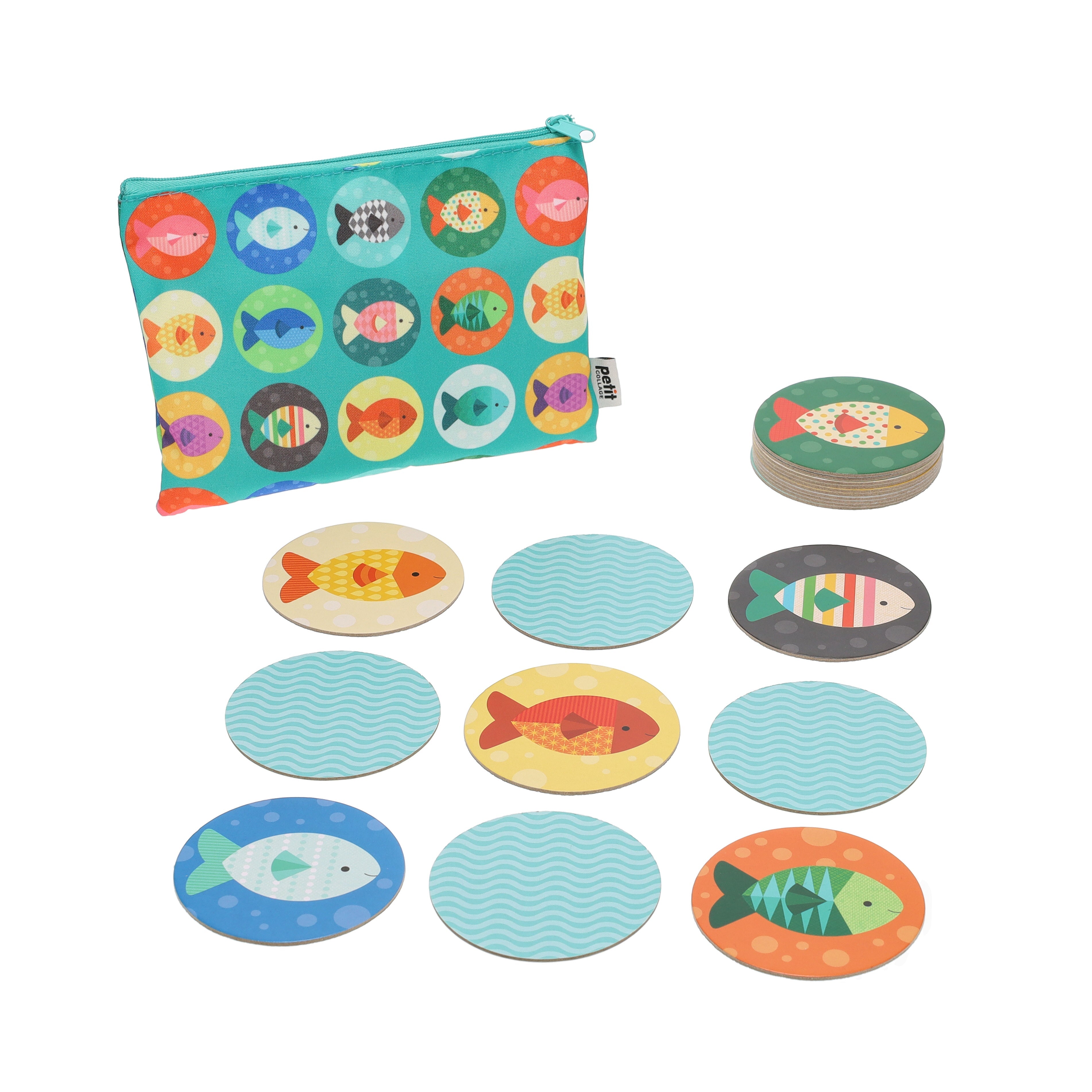 Travel-friendly Gone Fishing preschool memory game pouch