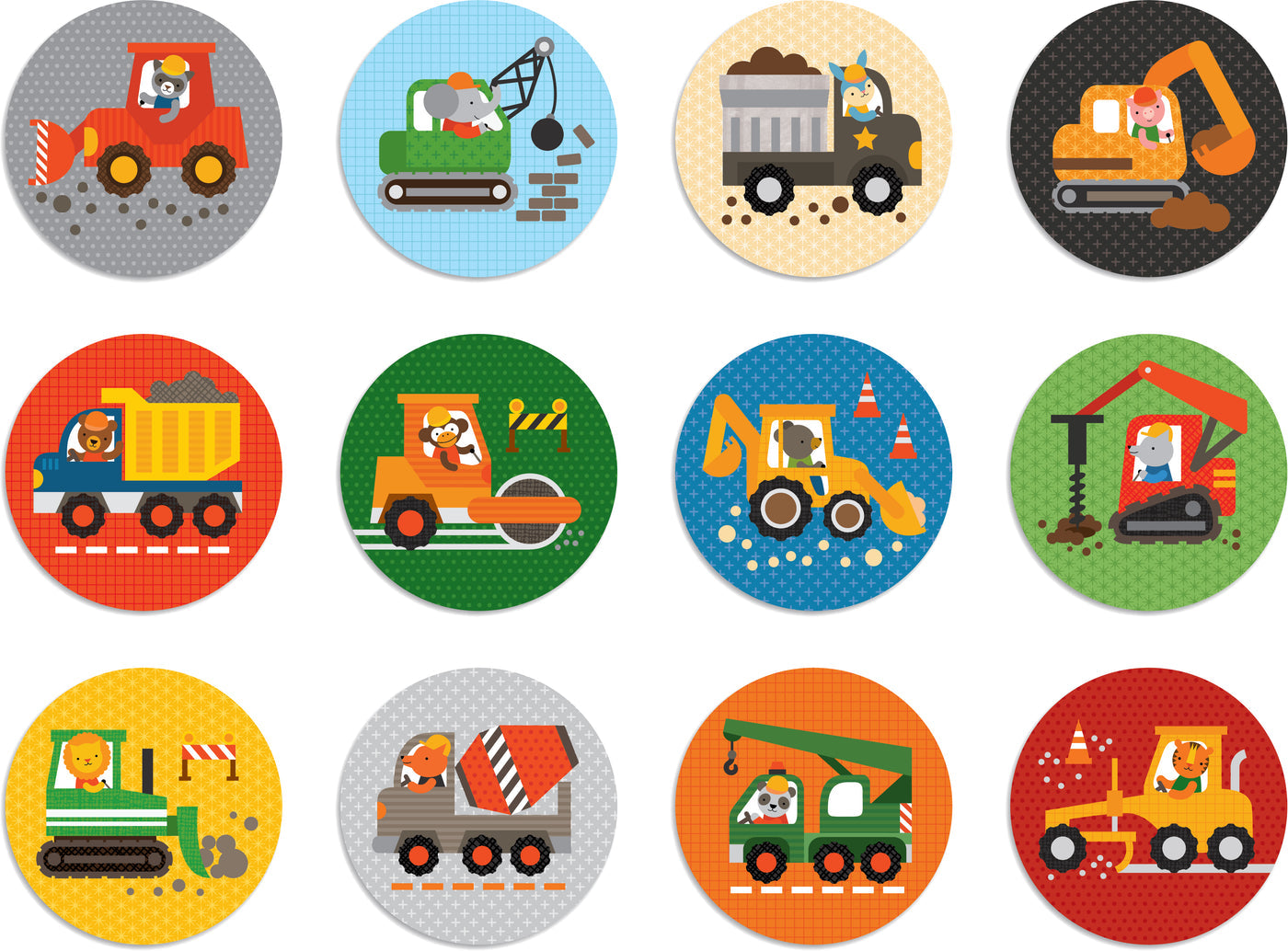 Construction vehicle matching cards with animal characters