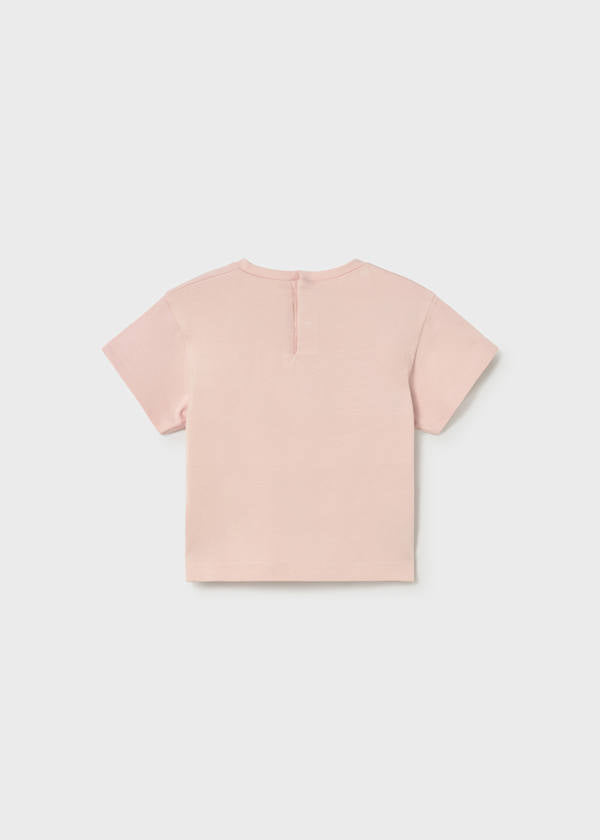 Back view of Mayoral girls pink cotton graphic t-shirt