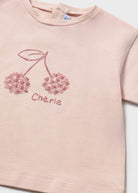 Close up of Cherie graphic on Mayoral girls summer tee
