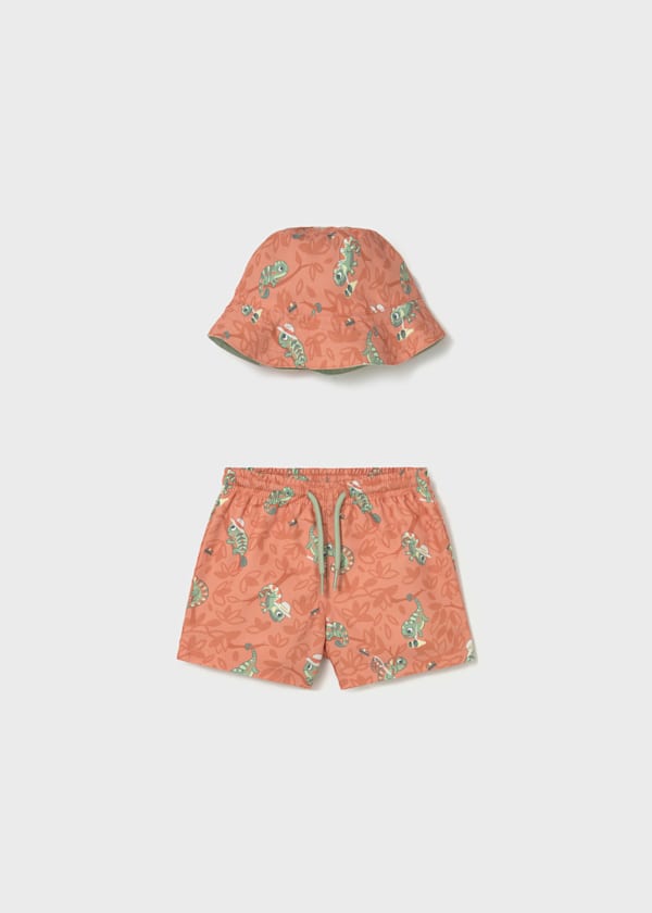Mayoral boys quick dry swim trunks with matching sun hat